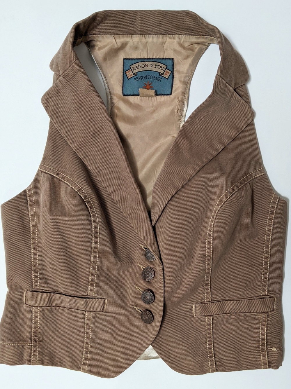 Raison D'Etre brown button up Vest size Small in EUC